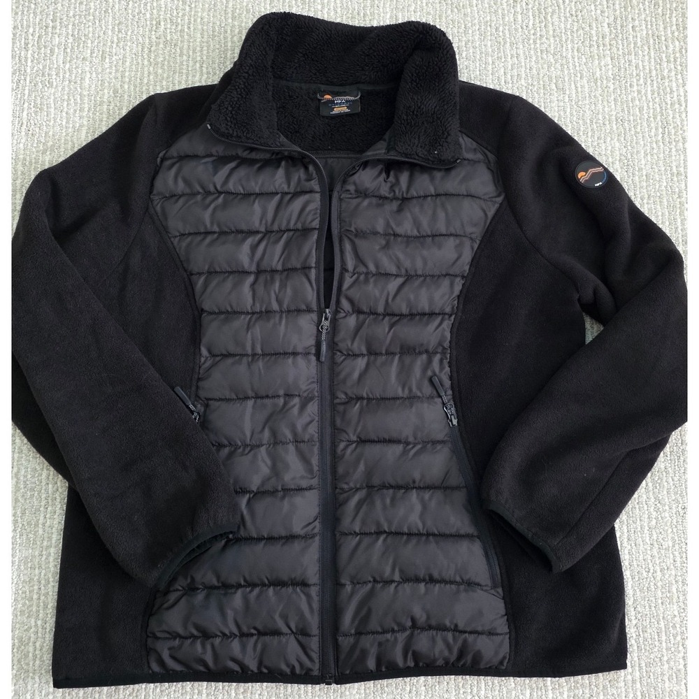 HFX Performance Womens XL Black Mixed Media Quilted Fleece Puffer Jacket Zip